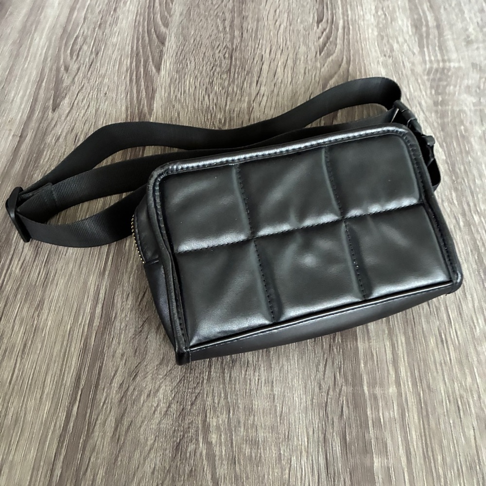 Amanda Uprichard Belt Bag Black Vegan Leather Gold Hardware Travel Purse